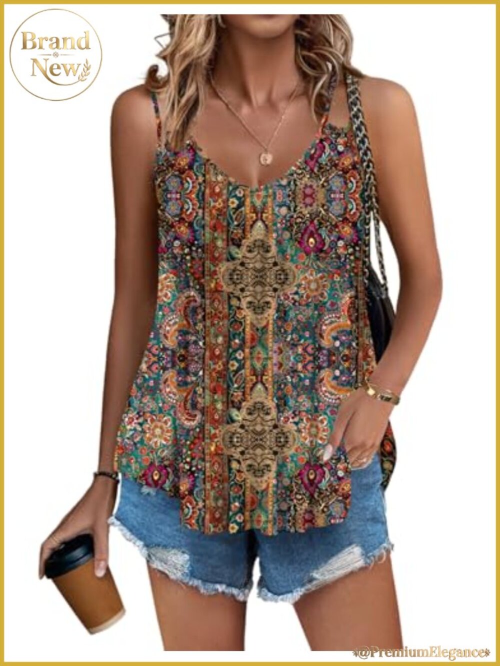 Flowy Spaghetti Strap V Neck Ruffle Peplum Cami Tank Top
